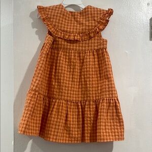 Zara Orange and White Casual Sundress with Bib Collar